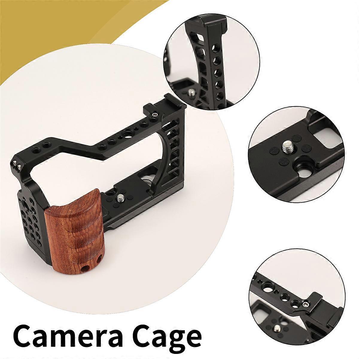 Camera Cage A7C Camera with Wooden Handle Protection Frame Housing Cage Handle with Cold Shoe