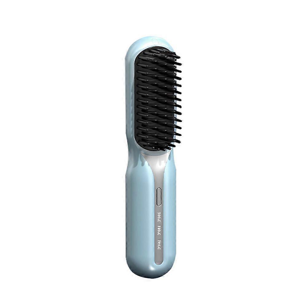 Escova de alisamento de cabelo iônico sem fio, alisador de cabelo sem fio recarregável portátil com ajuste de calor azul celeste