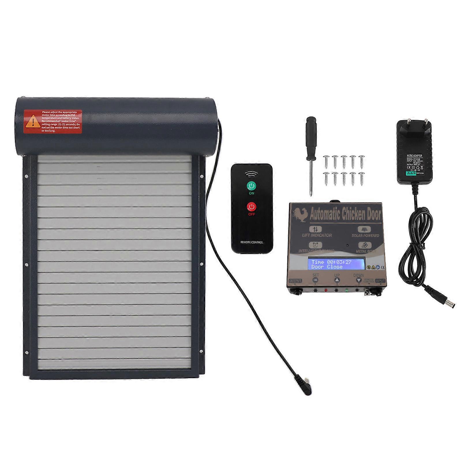 Gray Automatic Poultry Coop Door with Timer & Light Sensor, 100-240V, EU Plug for Chickens and Ducks