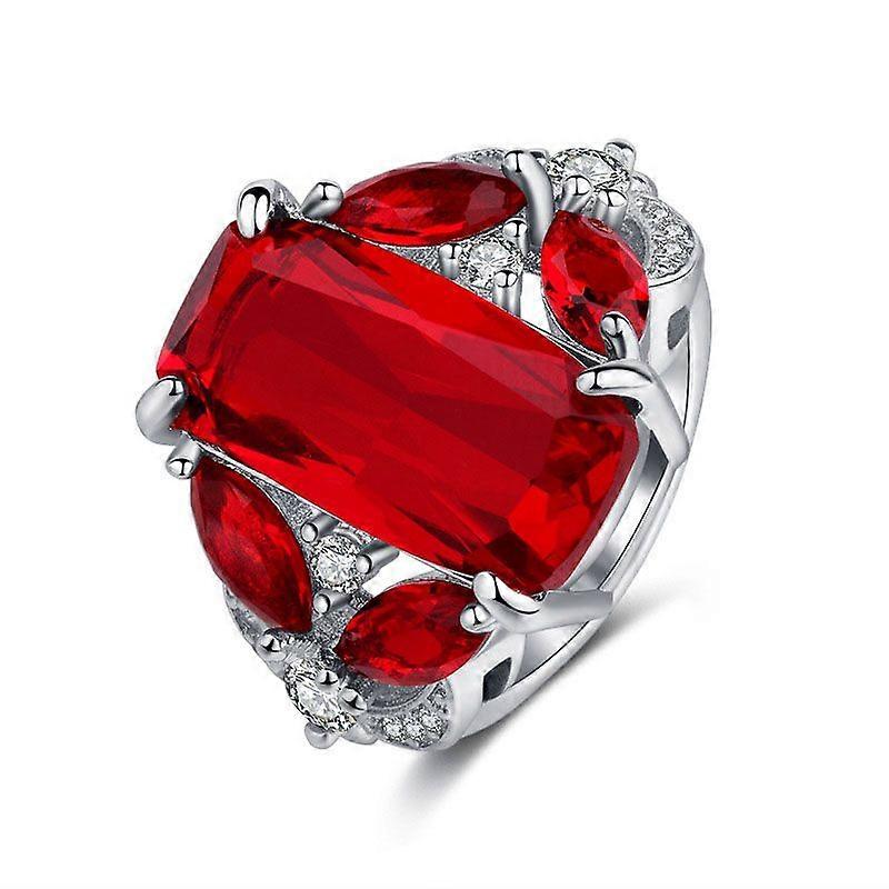 Ruby Cut 925 Sterling Silver Ring Deep Red Elegant Passion Flame Ring
