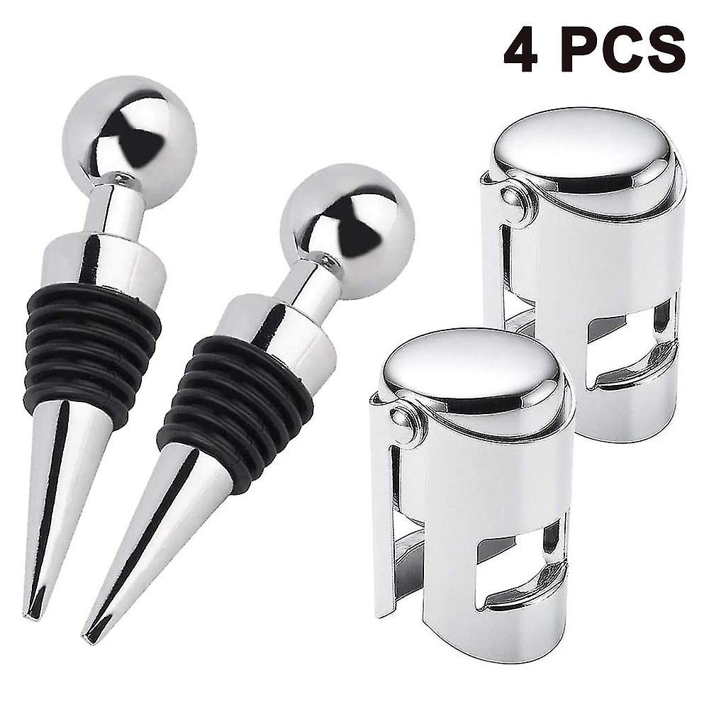 2 Pieces Of Wine Bottle Stopper And 2 Pieces Of Champagne Bottle Stopper Wine Bottle Stopper Stainless Steel For The Red Wine Champagne Beer