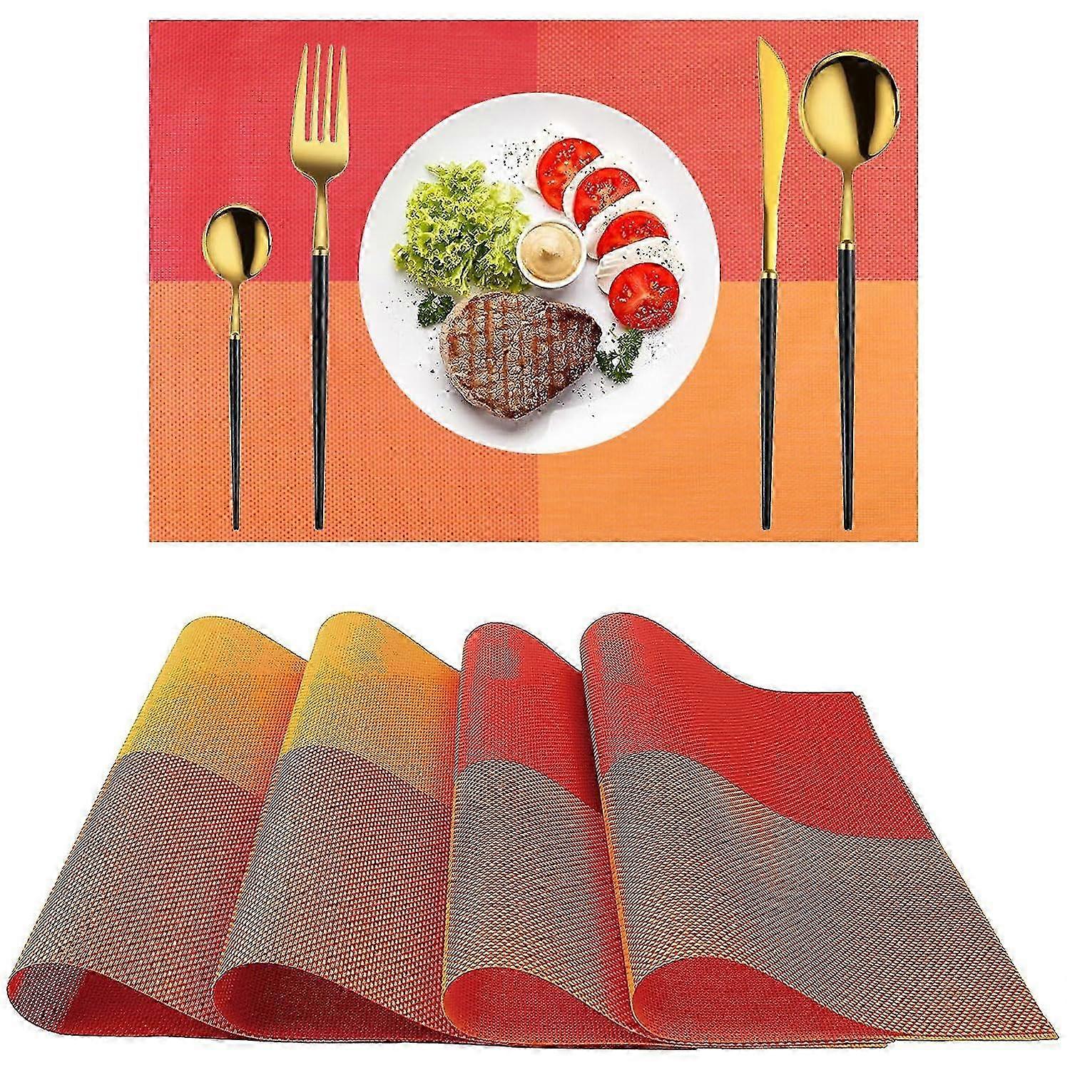 Lattice PVC Placemats Set of 4, Non-Slip Washable Heat-Resistant 45x30cm, Red
