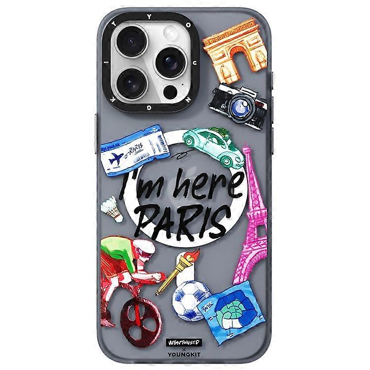 YOUNGKIT I'm Here Paris Series Compatible For iPhone 14 Pro Max Magnetic Case PC+TPU Phone Cover IMD Design