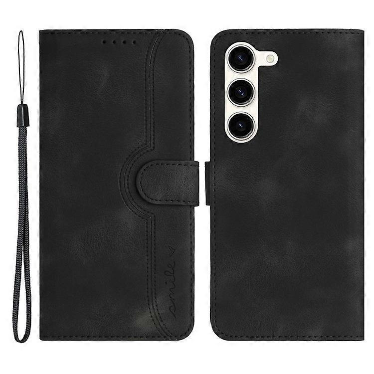YX003 Compatible For Samsung Galaxy S23 Cell Phone Case Anti-Scratch PU Leather Wallet Stand Imprinted Smile Pattern Cover