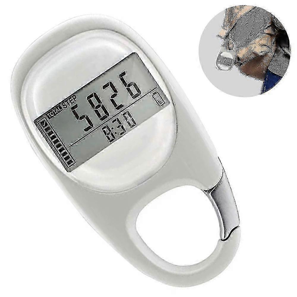 3D Digital Clip-On Pedometer Step Counter - White