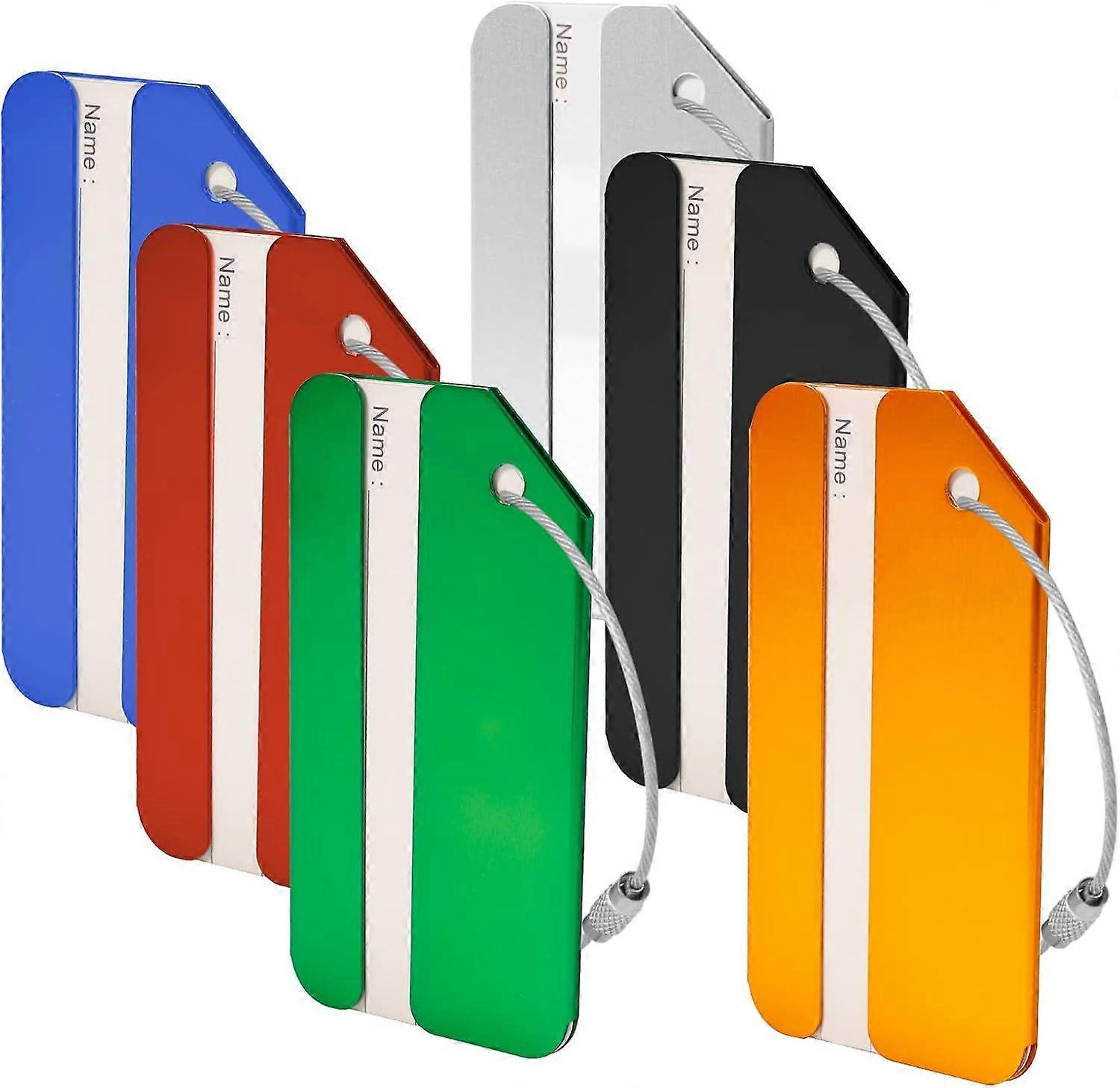 Pack of 6 Aluminum Luggage Tags, 7.7 x 4 cm Luggage Tag Travel Suitcase Tag with Address Tag Stainless Steel Cable Waterproof Card for Suitcase Luggag