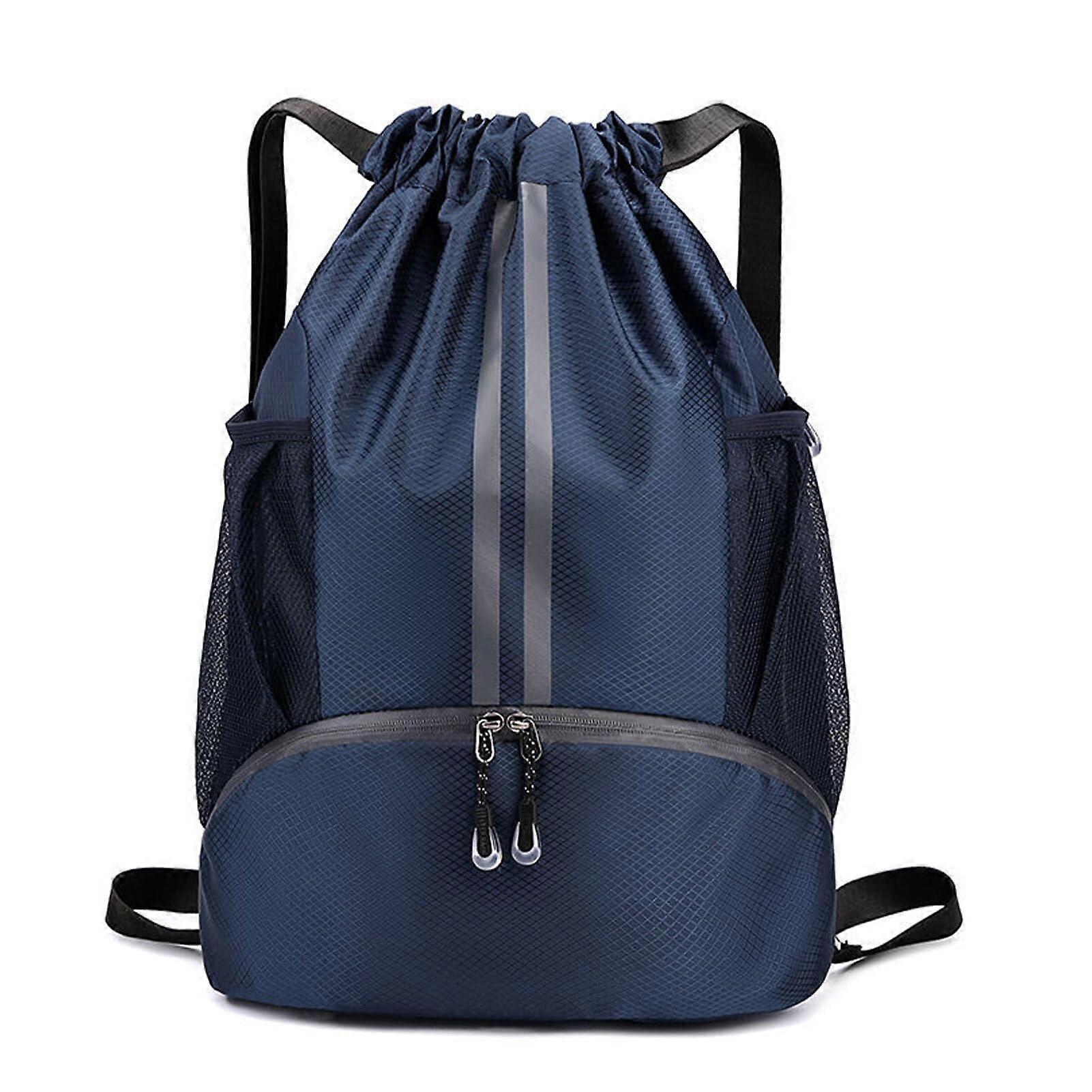 Basketball Bag Large With Dry Wet Compartments Fabric Backpack For Travel And Leisure Built In Dry Wet Bag Dark Blue