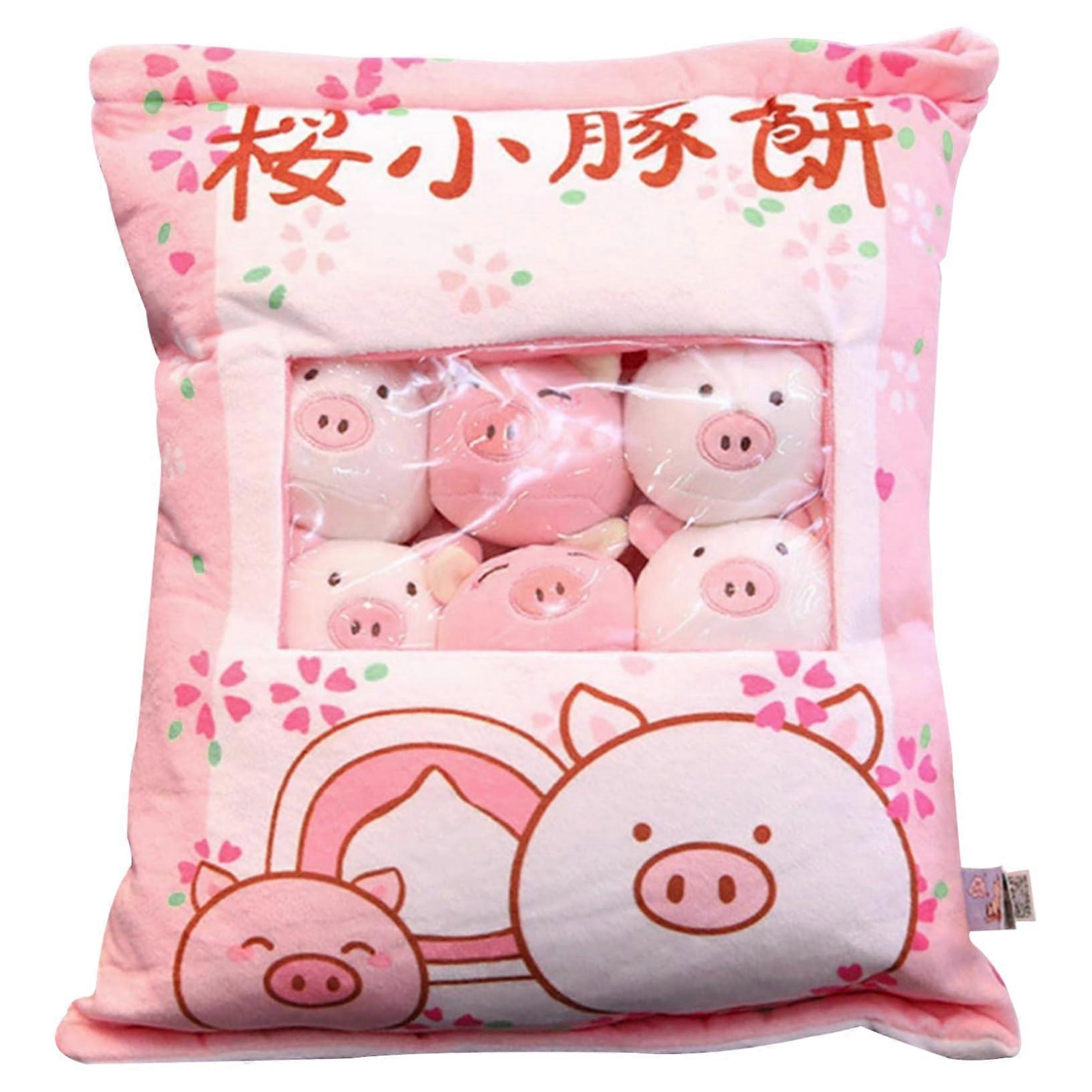 Snack Cushion Cute Pig Pudding Plush with 8 Removable Small Pig Plush Toys for Kids and Teens, Safe Skin-Friendly Material