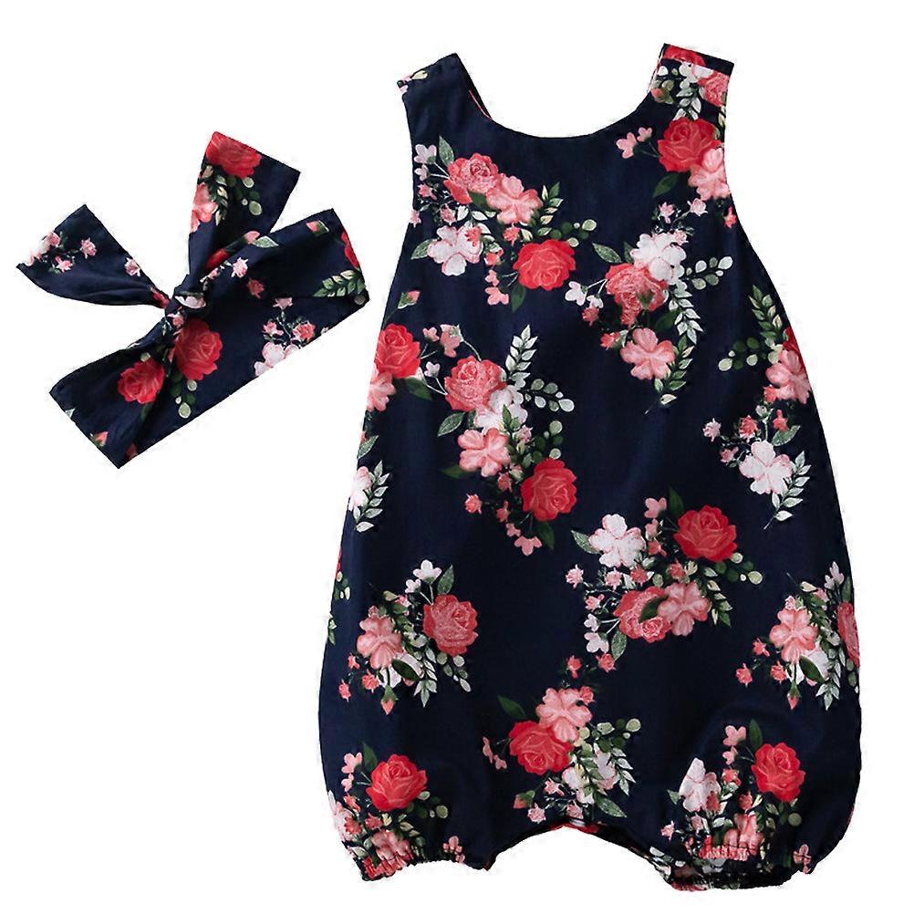 Baby Toddler Girls Romper Jumpsuit Floral Pattern Romper For 3-6 Months Occasions Cooling 2Pcs