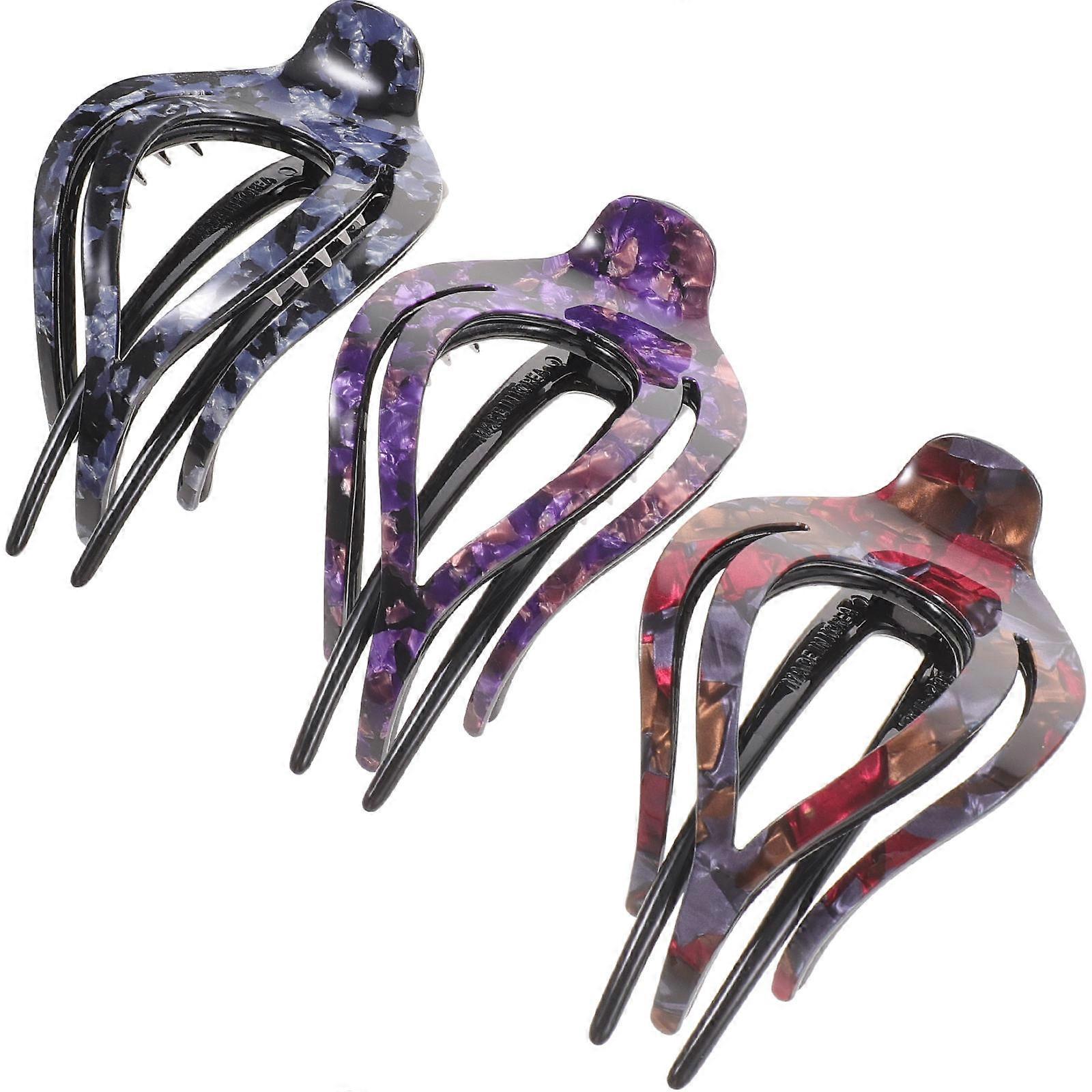 3pcs Stylish Non Slip Hair Claw Clips for Women – Comfortable Tooth Design with Heart Pattern in Gray, Blue, Red, and Purple for Daily Wear and