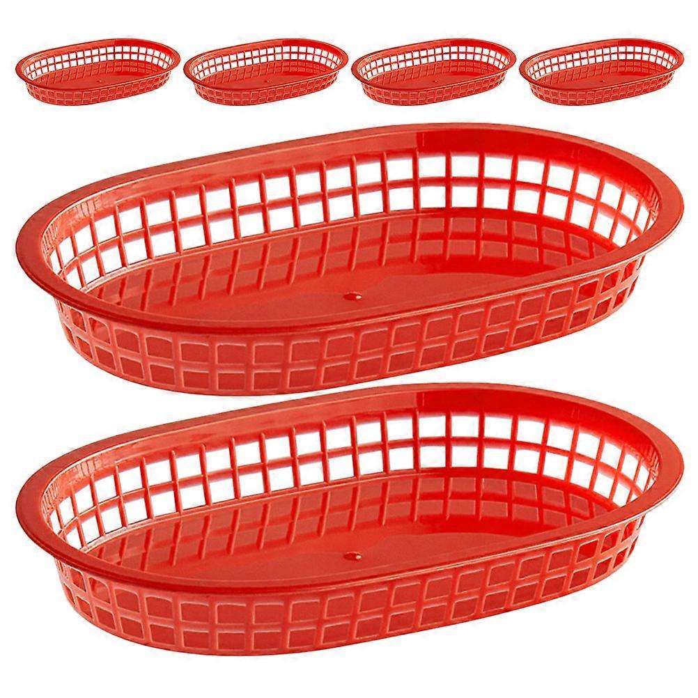 Fast Food Baskets Tray for Burgers Fries Snacks Fruit Parties Outdoor Events Red 27.00X17.00X3.50CM Multifunctional 6Pcs