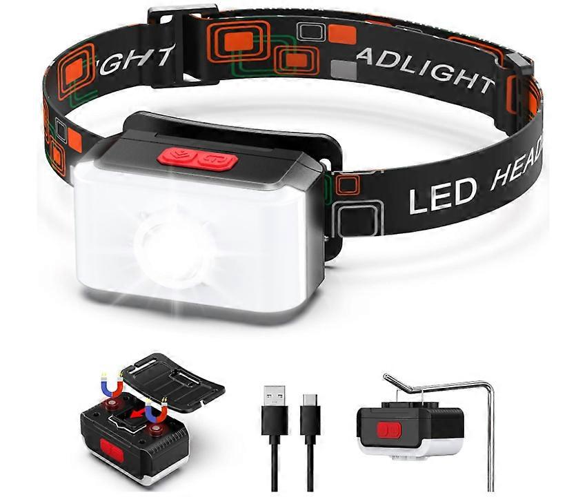 LED Headlamp Rechargeable, 2000 Lumen Super Bright Head Lamp with 6 Light Modes, Magnets and Hook, Waterproof USB Headlight Flashlight(Black)