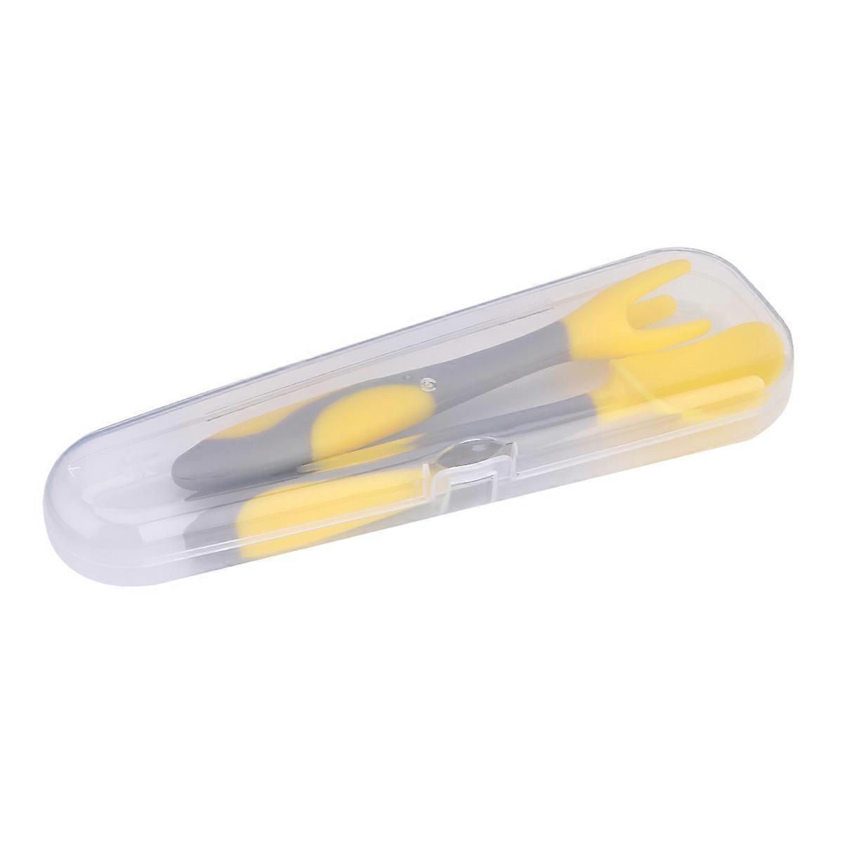 Flexible Non Slip Training Tableware Set with Bendable Spoon and Fork – Curved Design for Easy Grip and Safe Eating Practice, Heat Resistant, Yellow