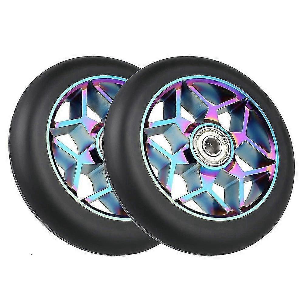 2 Stück Scooter Zubehör 110mm Scooter Räder Bunte PU Räder Dicke Stunt Auto Räder mit Beari, _a