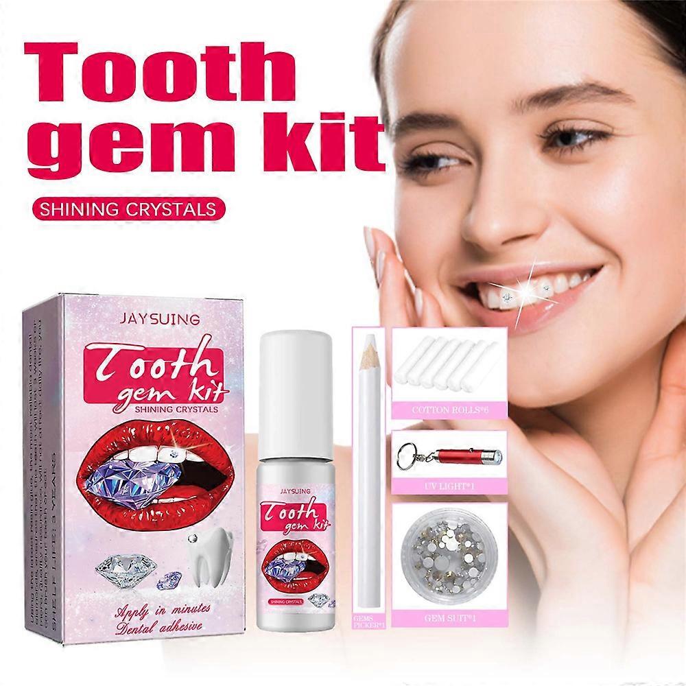 Zahn-Edelstein-Set, DIY-Zahn-Edelstein-Set mit Polymerisationslampe und Kleber, Zahnschmuck.
