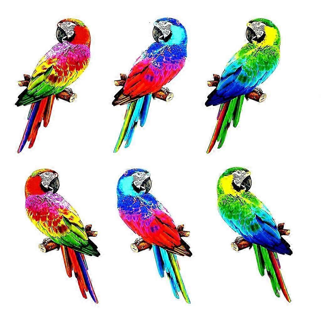 6 قطع معدن الببغاء الجدار الفن داخلي في الهواء الطلق شنقا زخرفة حديقة مكتب المنزل