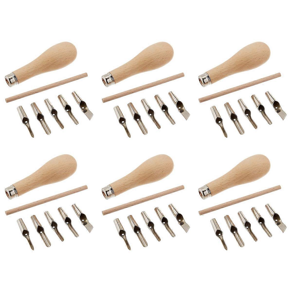 Block Cutting Rubber Stamp Carving Tools with 5 Blade Wood Handle Set