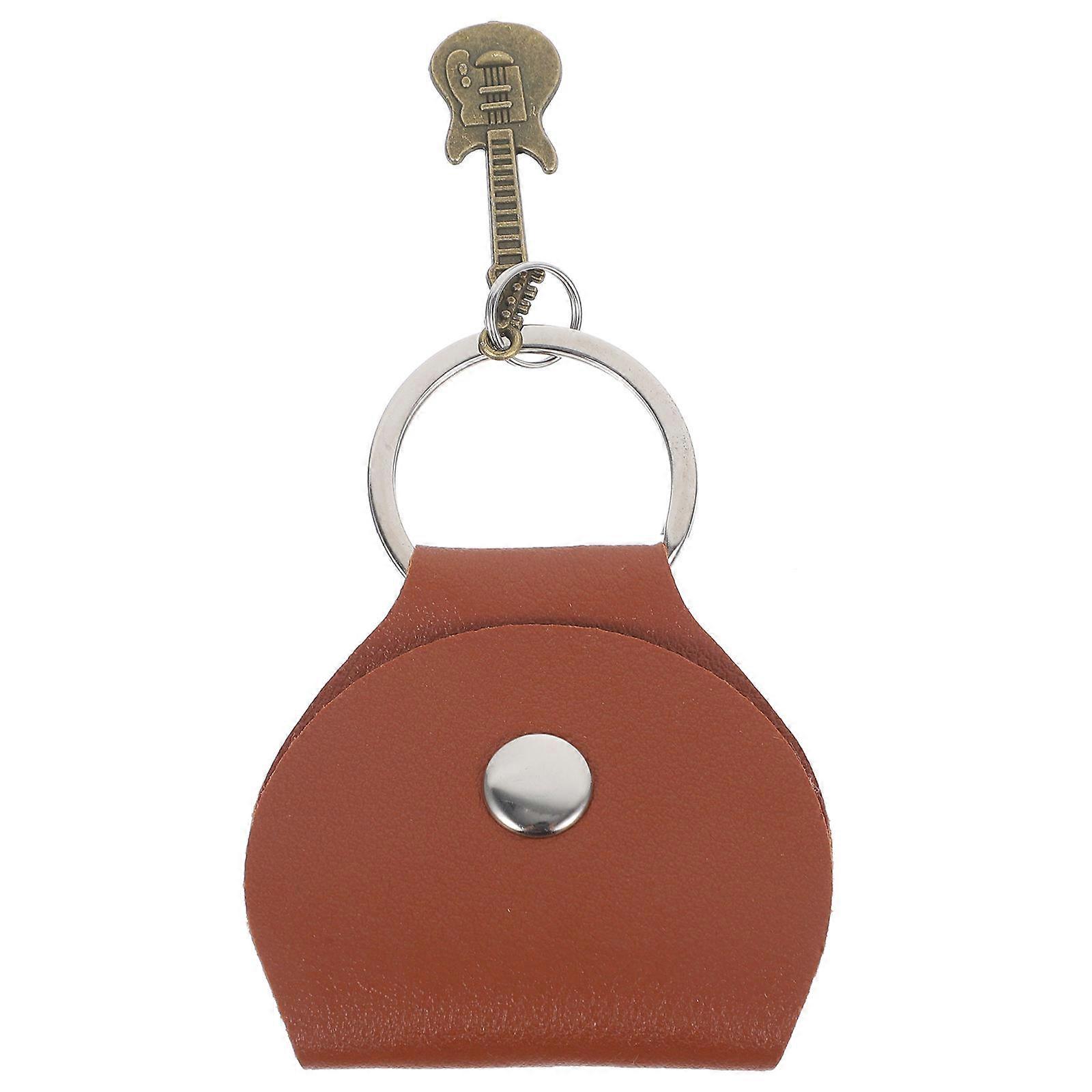 Guitar Pick Holder Keychain with Guitar Pendant Decor PU Rectangular Durable Storage for Musicians 1Pcs