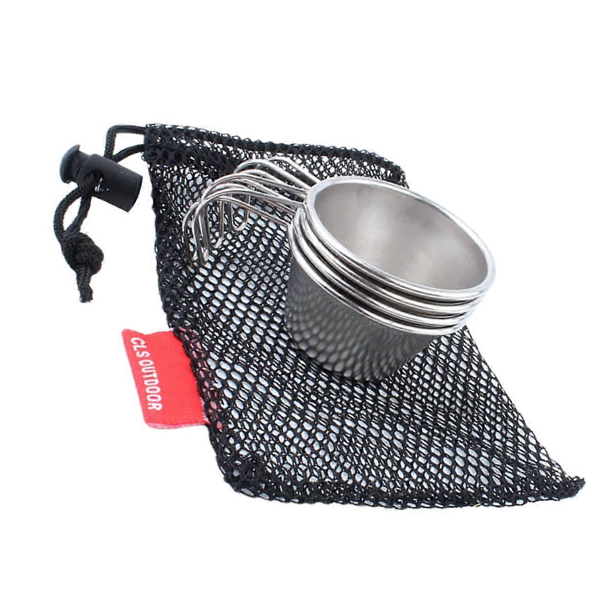 Mini Stainless Steel Wine Cups Set of 4, 50ml Portable Outdoor Drinking Cups with Mesh Bag for Camping and Travel