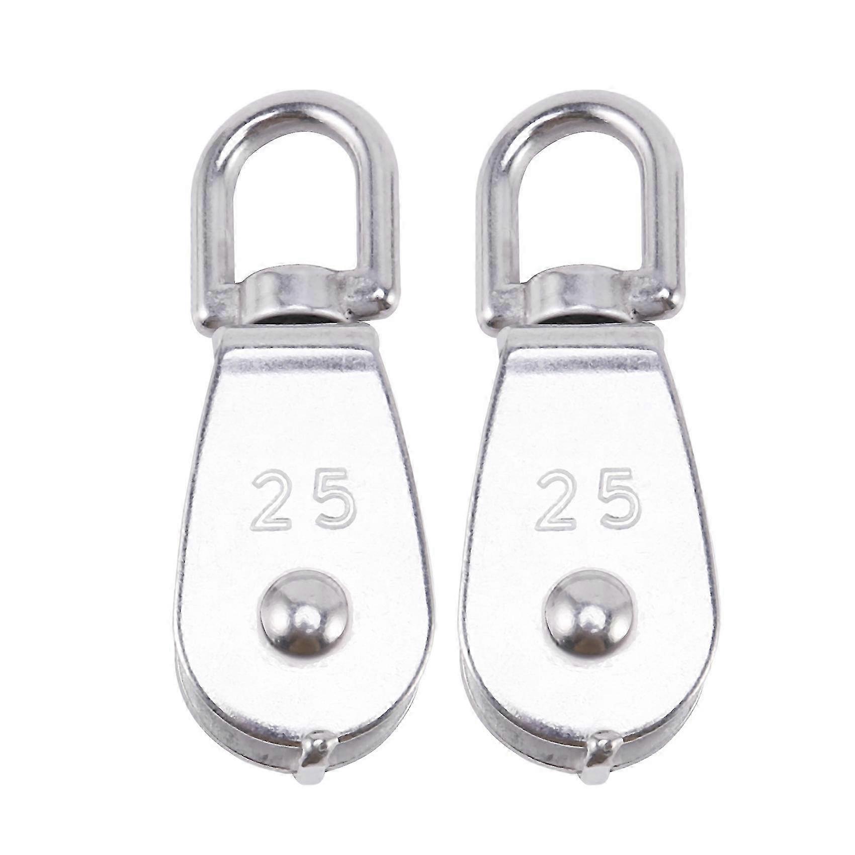 2Pcs 25MM Single Pulley Block in 304 Stainless Steel M25 Pulley Roller Loading 400kg - Silver Edition 0704