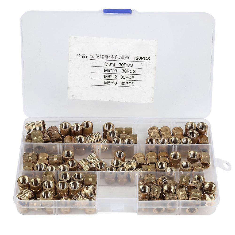 120pcs M8 Brass Cylinder Knurled Threaded Round Insert Embedded Nuts
