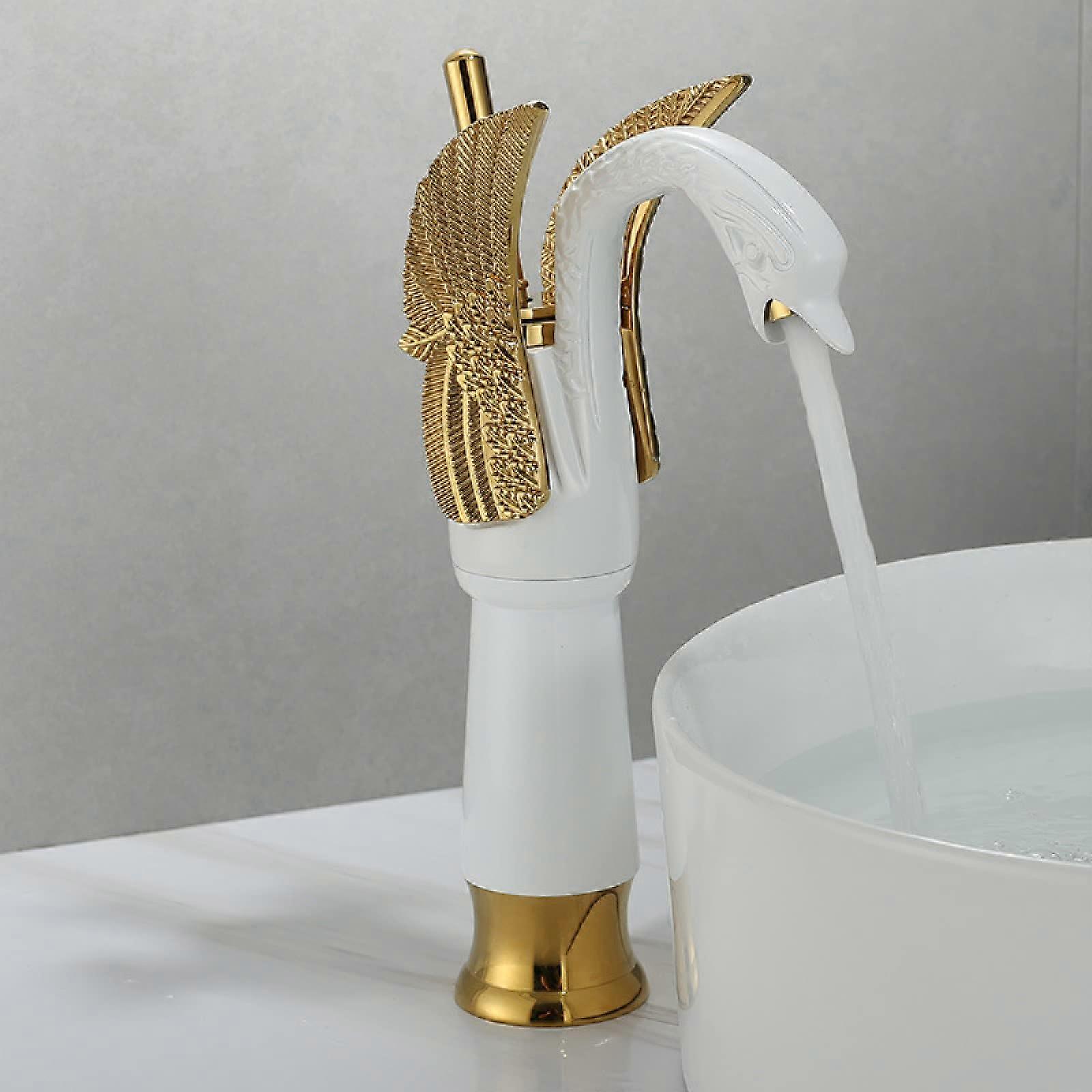 Hot and cold European washbasin, solid copper, golden faucet, swan