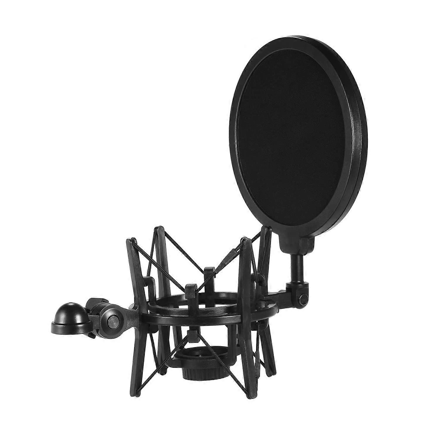 Shockberg Universal Plastic Condenser Microphone Shock Mount Holder with Pop Filter for AntiVibration Online Broadcasting Studio Music Recording