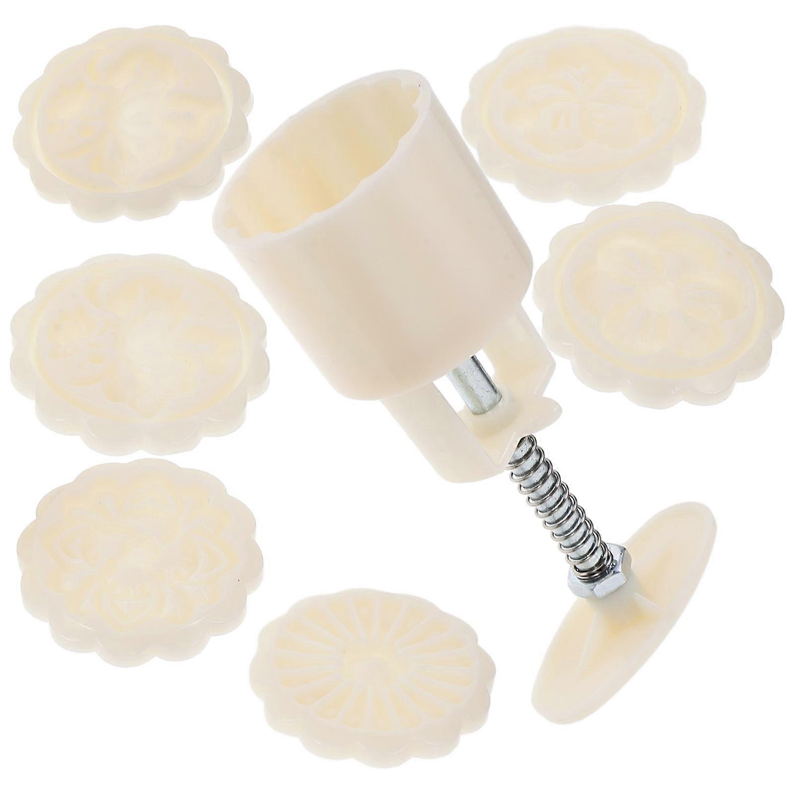 1 Set Moon Cake Mold 3D Flower Pattern Stamps Hand Press Fondant Dessert Moon Cake Mold with Stamp