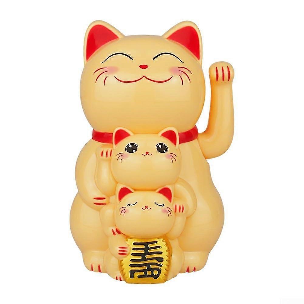 Delightful Solar Lucky Cat Decoration with Automatic Waving, No Batteries Needed (Yellow)