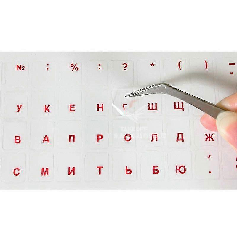 Universal Russian Keyboard Stickers Transparent Background With Red Letters For Laptops
