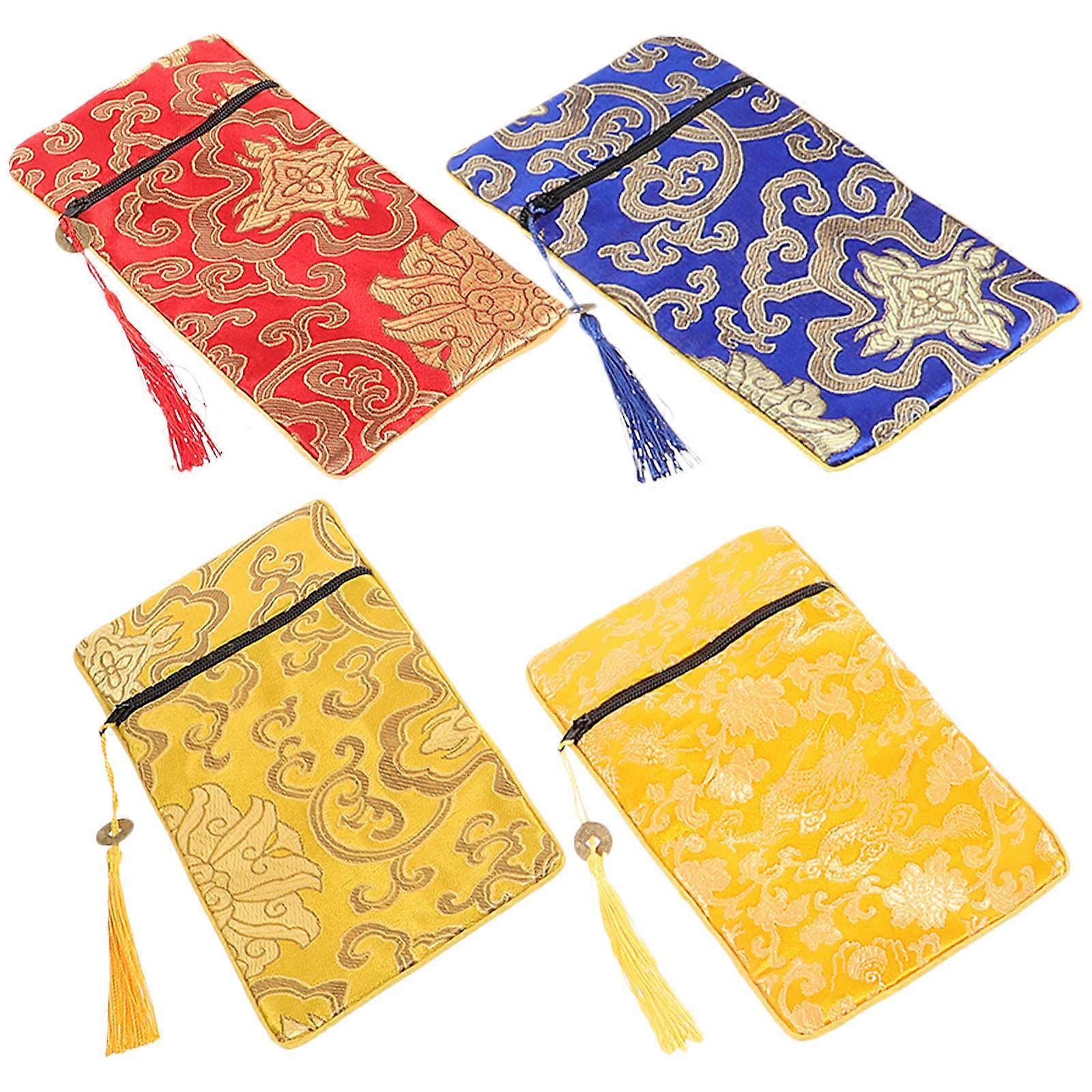 4pcs Dragon Pattern Zipper Storage Pouches, Lightweight Cloth Organizers for Buddhist Texts, Scriptures & Temple Supplies, Easy to Clean & Carry