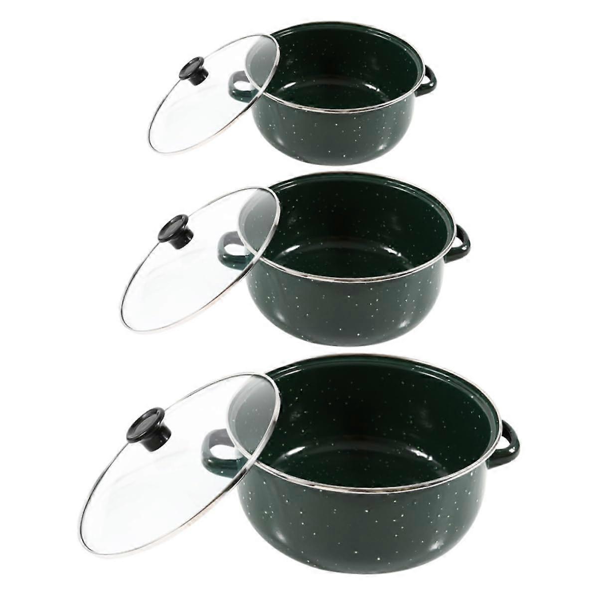 Set of 3 Mini Soup Pot Frying Pan with Lid Casserole Pot for Cooking Pasta Pot Nesting Pot Green