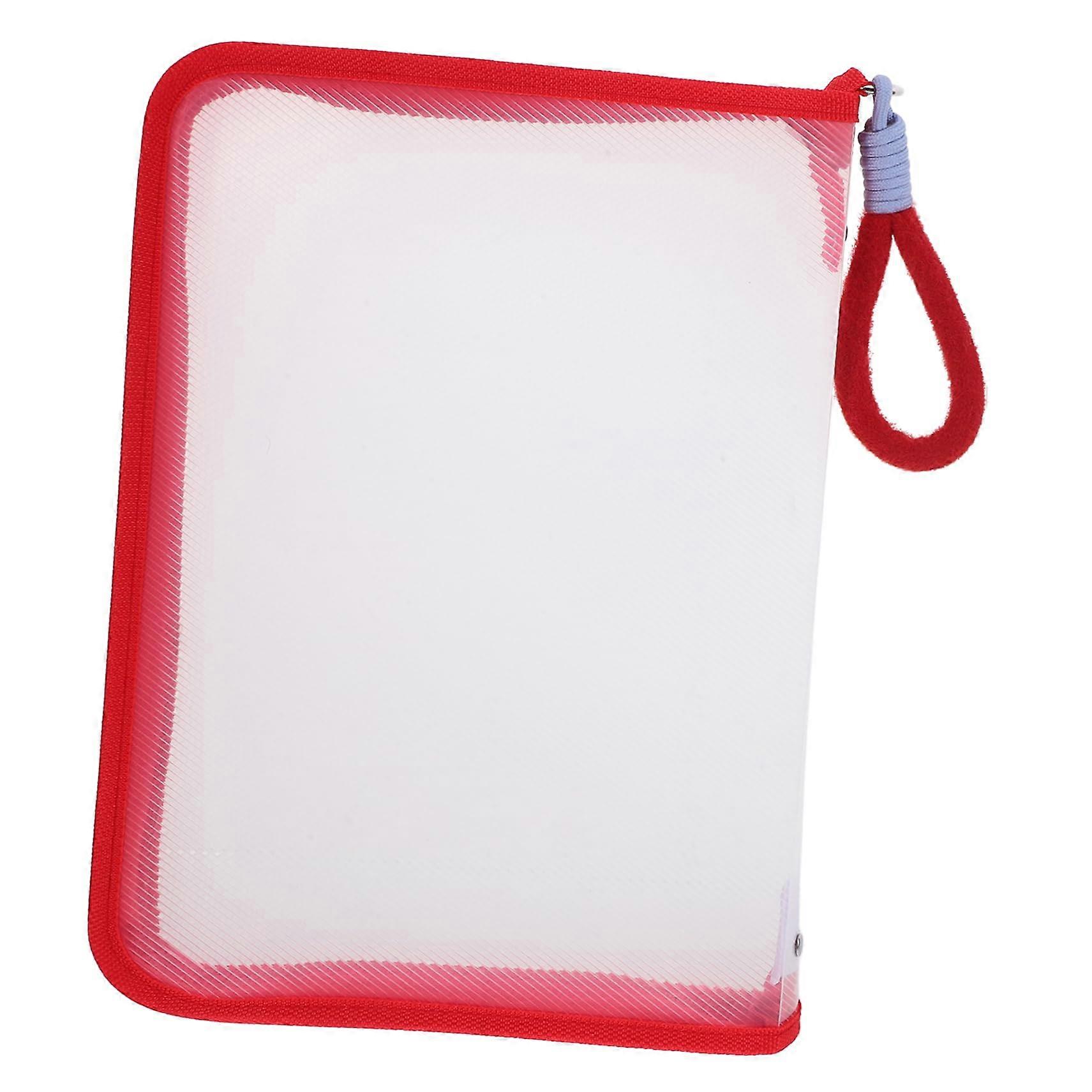 Transparent Document Organizer Bag with Zipper, Clear Plastic Storage Pouches for Files, Red A4 Size Case, Office Supplies