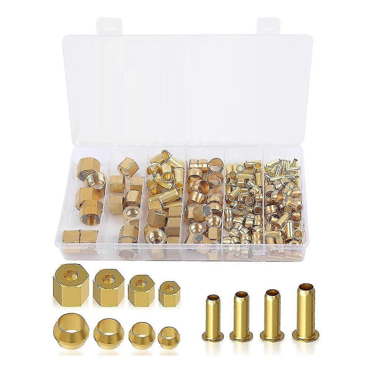 180pcs Compression Fittings Assortment Kit - (1/4in, 3/8in, 5/16in, 1/2in) For Brass Compression Sleeves