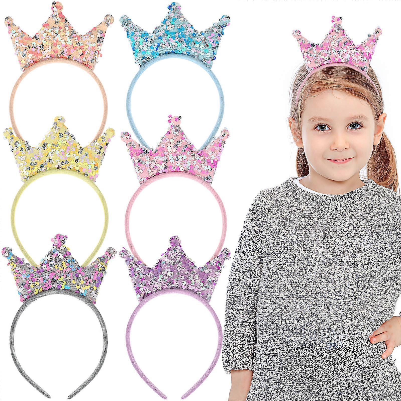 Shiny Sequin Crown Headband for Girls with Assorted Colors and Elegant Design 12 Pieces