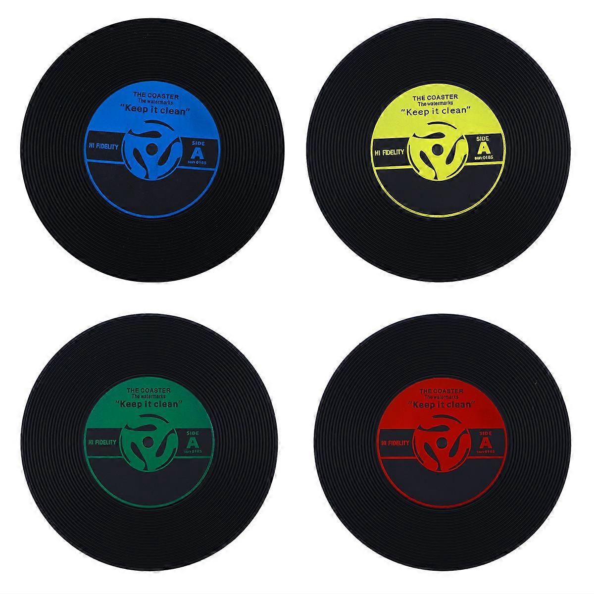 4pcs Colorful Vinyl Record Disk Drinks Coasters Cup Mat for Music Lovers