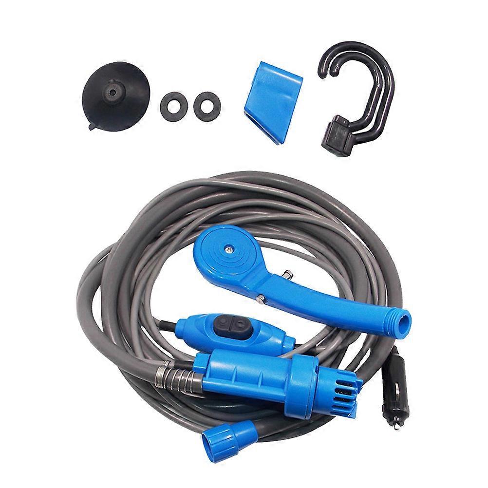 Portable Camping Shower with 12V Car Charger Blue Plastic for Outdoor Showering 5m Cable Included