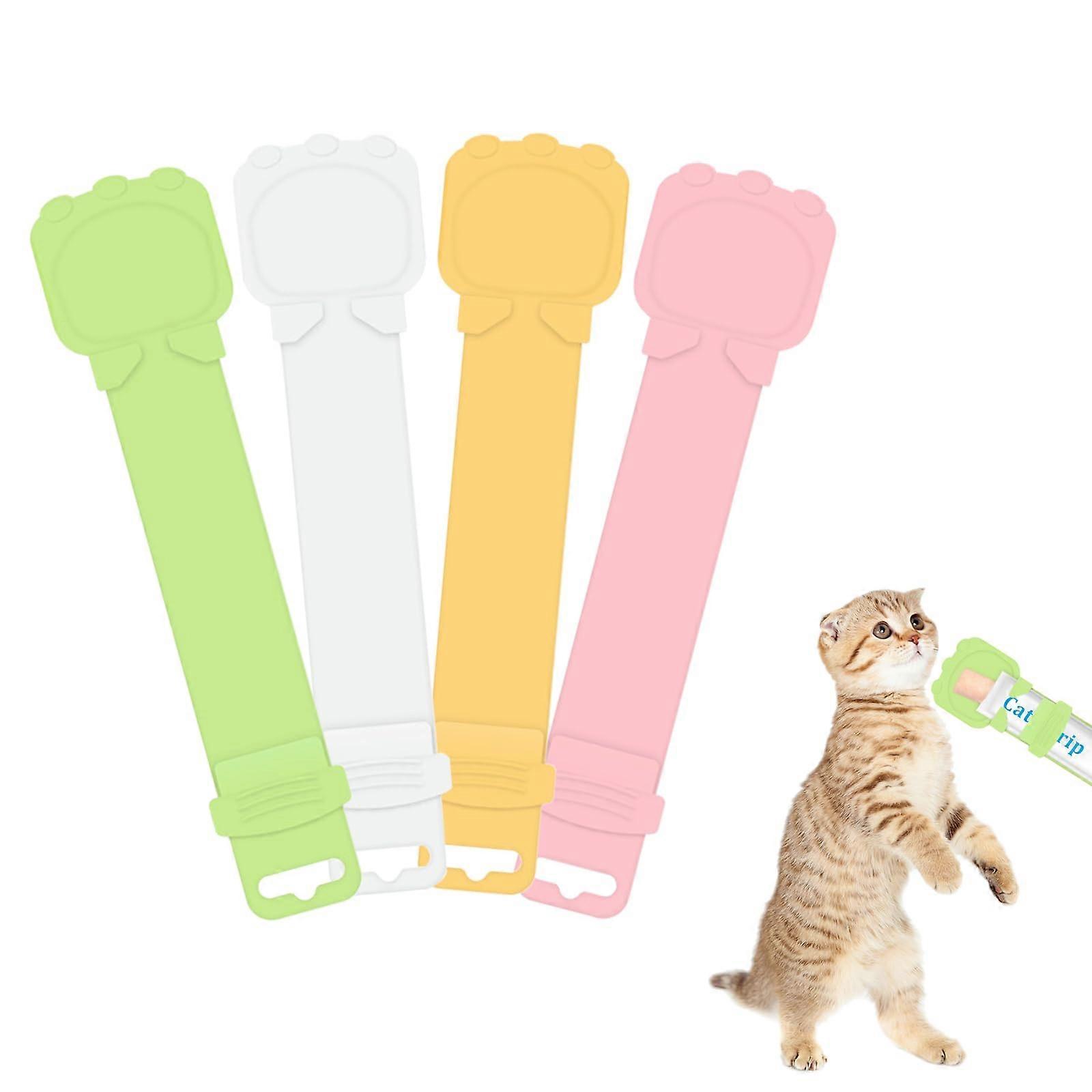 Liquid Snack Cat Spoons, Pack of 4 Small Happy Spoons for Cat Treats, Squeezable Spoons for Soft Cat Food – Green, White, Pink, Yellow (4 Pieces).