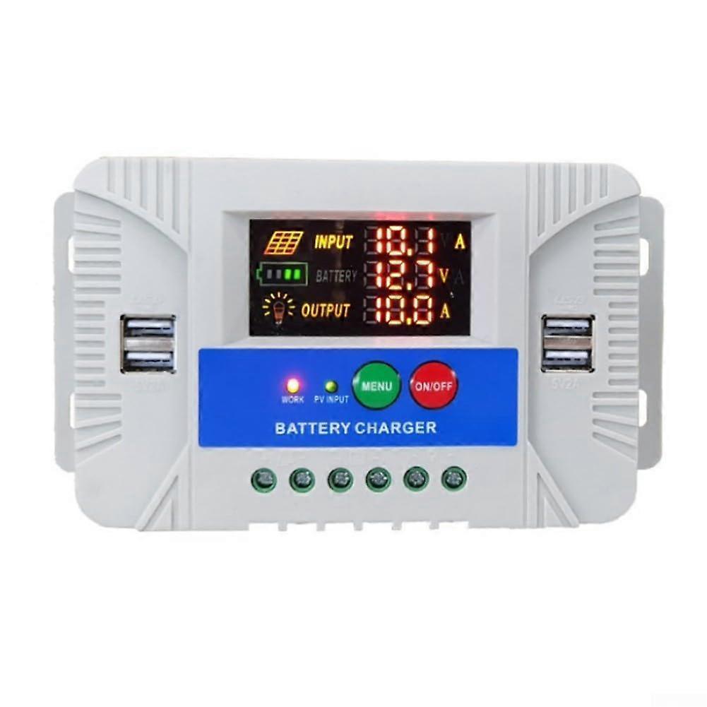 20A Solar Charge Controller, PWM Solar Controller with Multiple Protections, Temperature Sensor, LCD Display, 4 USB Outputs