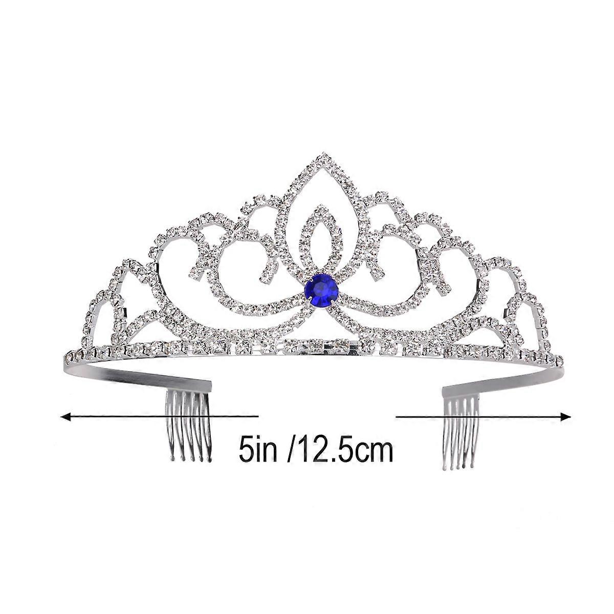 Blue Metal Crown with Side Combs for Secure Fit and Lightweight Comfort Perfect for Wedding