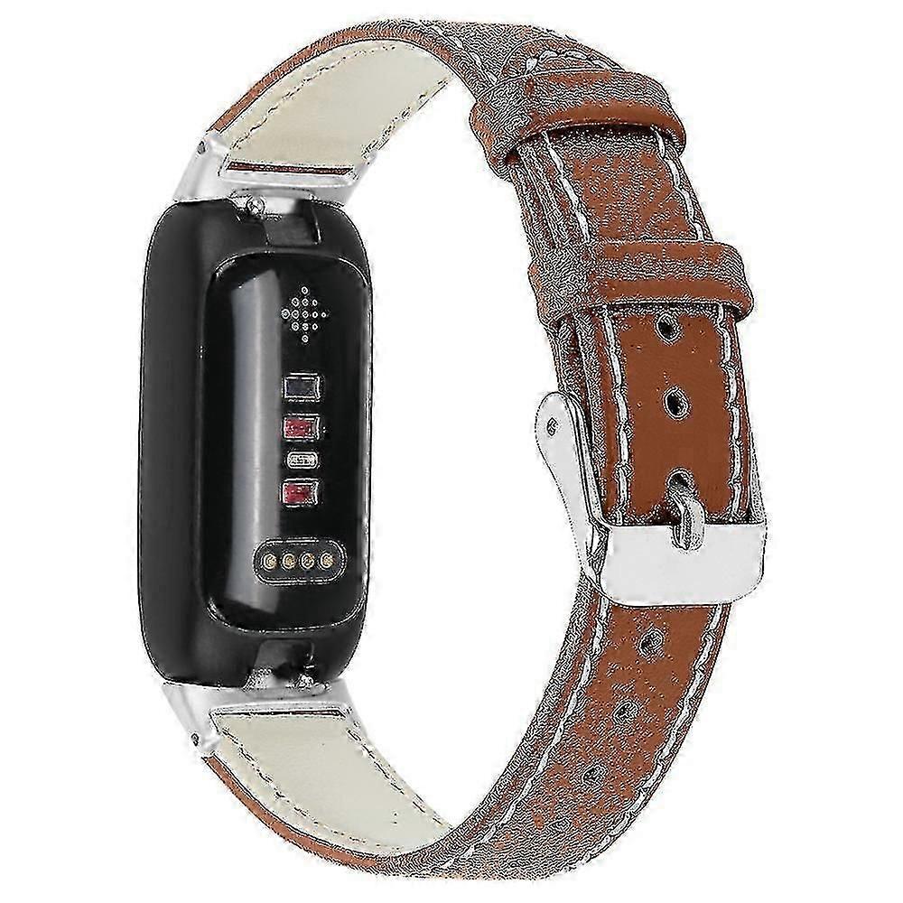 For Fitbit Inspire 3 Replacement Watch Strap Stitching Lines Top Layer Genuine Leather Wrist Band - Style A