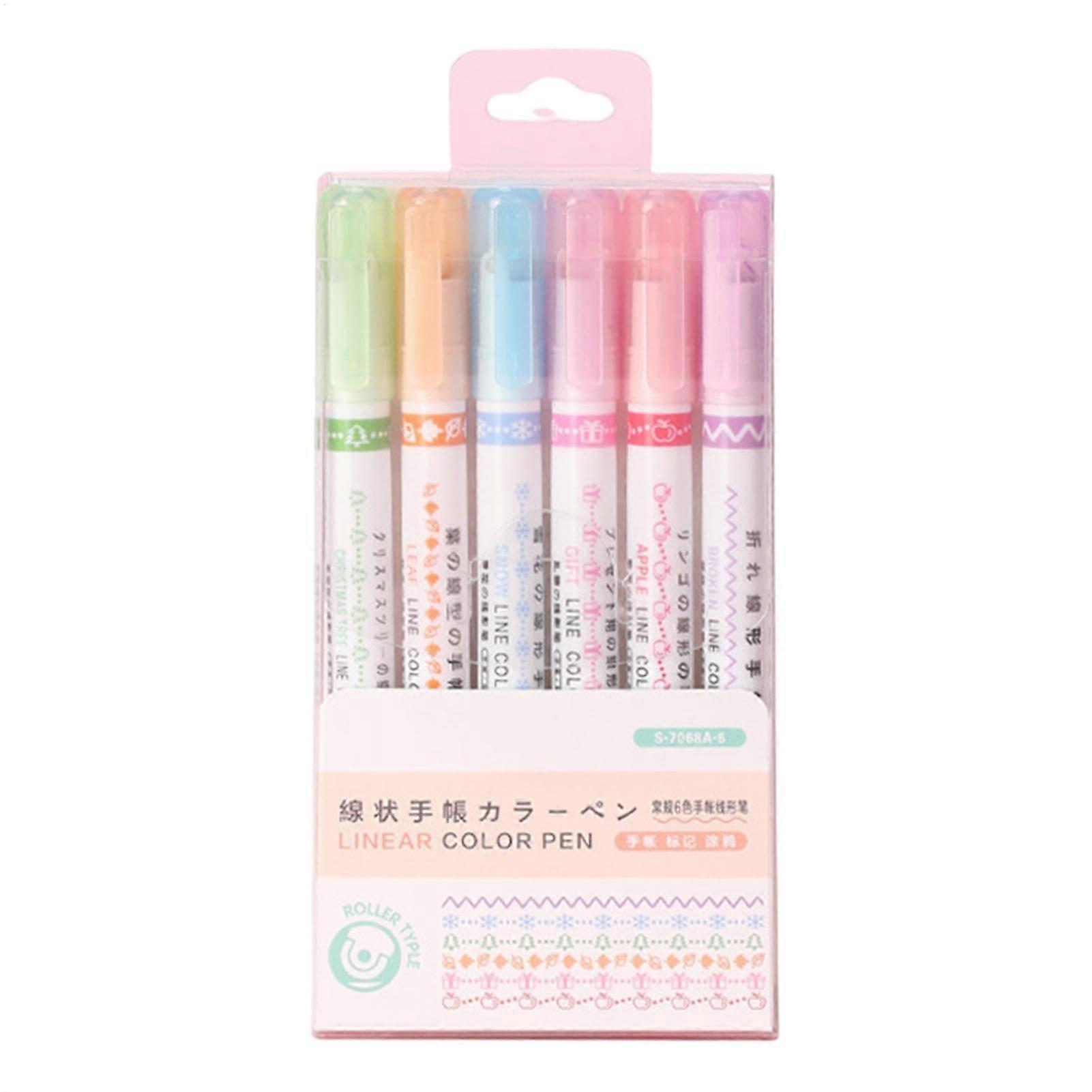 Curve Textmarker Set - 6 Assorted Marker Shapes, Colorful Drawing Pens for Note-Taking and Study Materials
