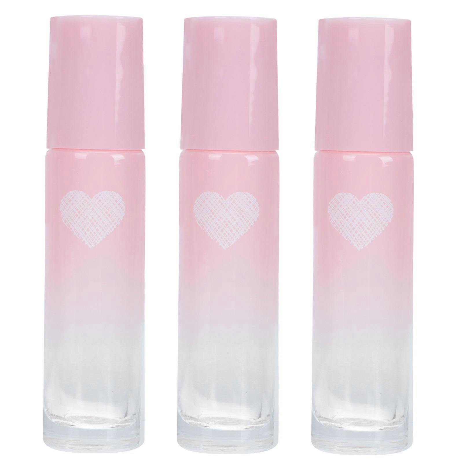 Heart Pattern Glass Perfume Bottles 3Pcs Shockproof Refillable Containers Pink Suitable For Travel And Daily Use