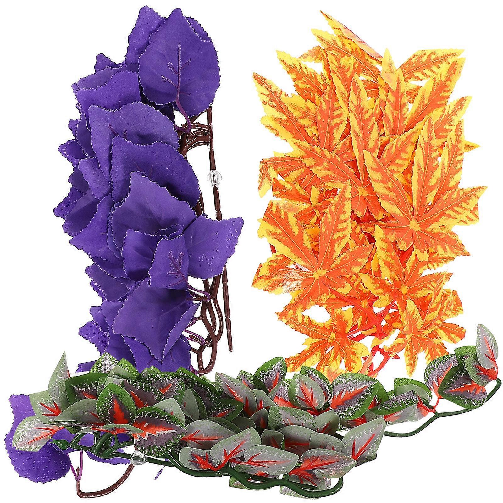Reptile Tank Accessory 3Pcs Natural-looking Leaf-shaped Fake Plants Perfect for Obstacle Creation and Playing Area for Pets