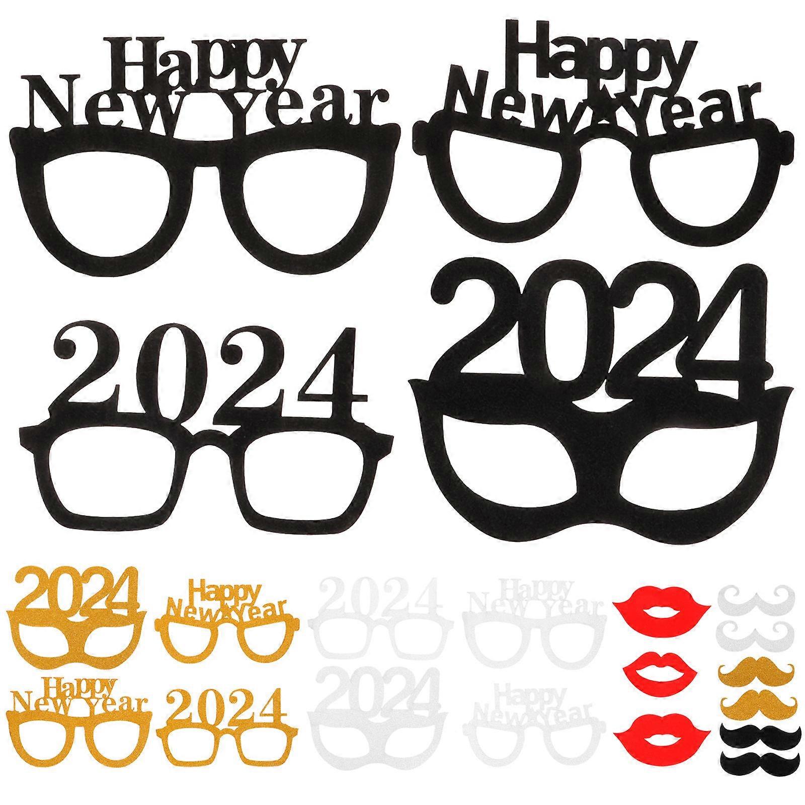 New Year Photo Booth Props Party Decorations Unique Shapes Assorted Color Designs 24Pcs