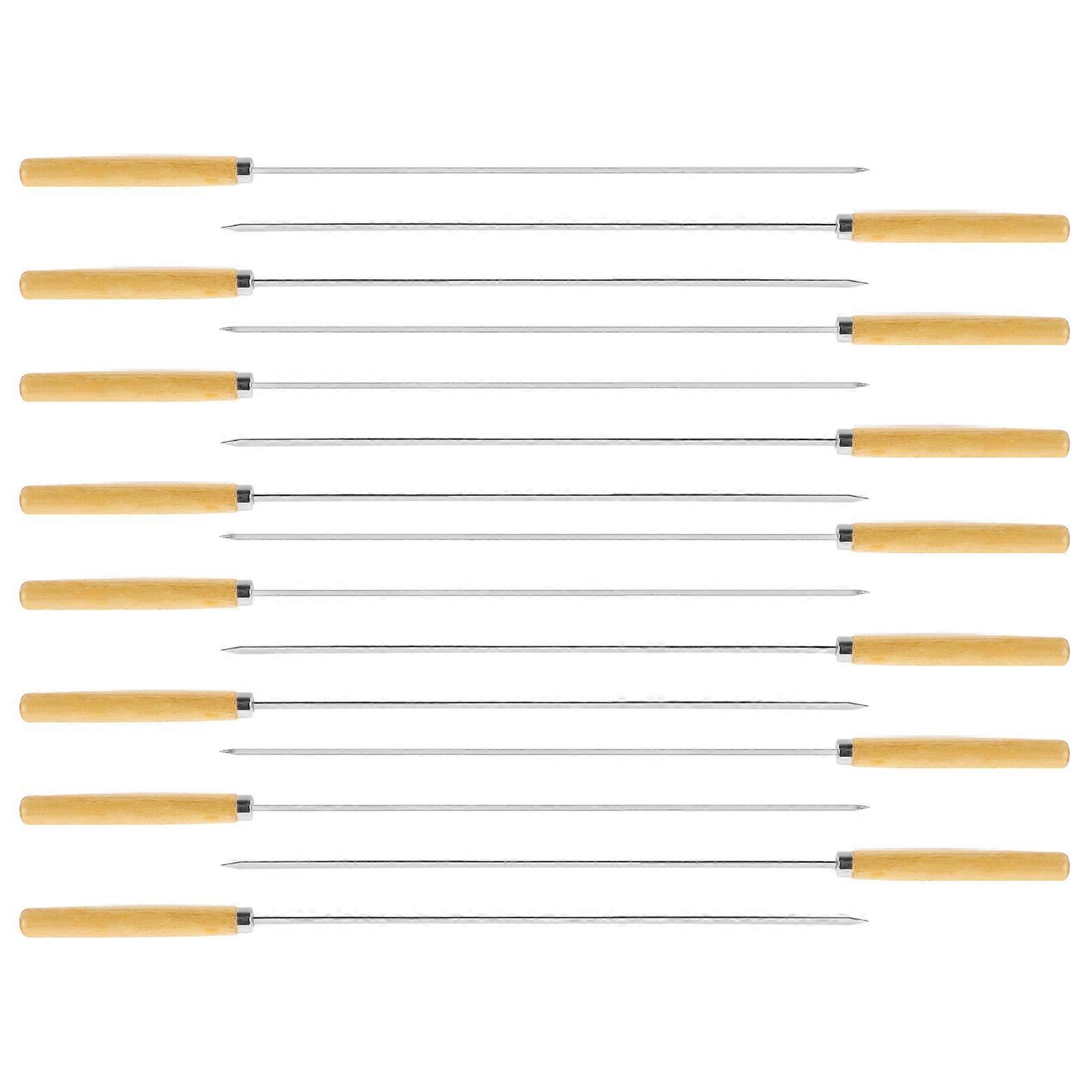 Portable Stainless Steel and Wood BBQ Skewers for Grilling with Round and Flat Picks 1 Set