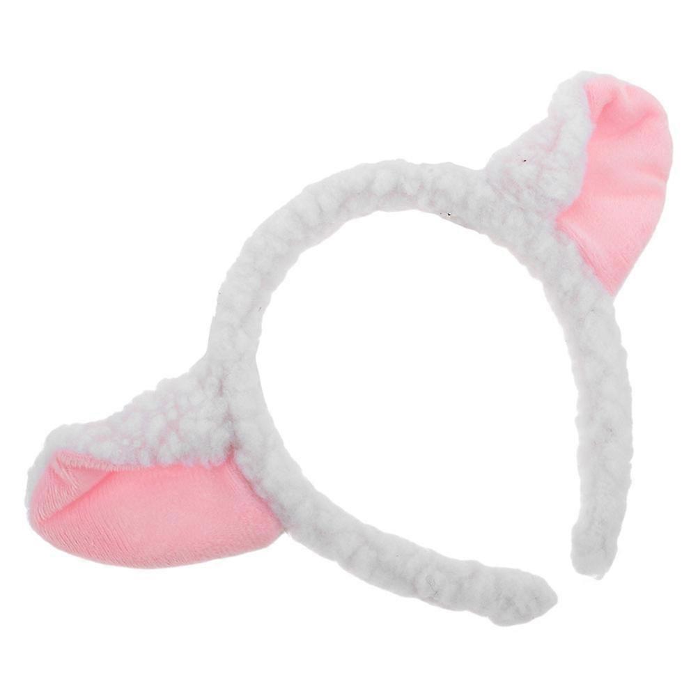 Cute Fuzzy Sheep Lamb Ears Headband for Cosplay, Carnival, Birthdays, and Farm Animal Costumes – Lightweight and Comfortable Design – White and Pink