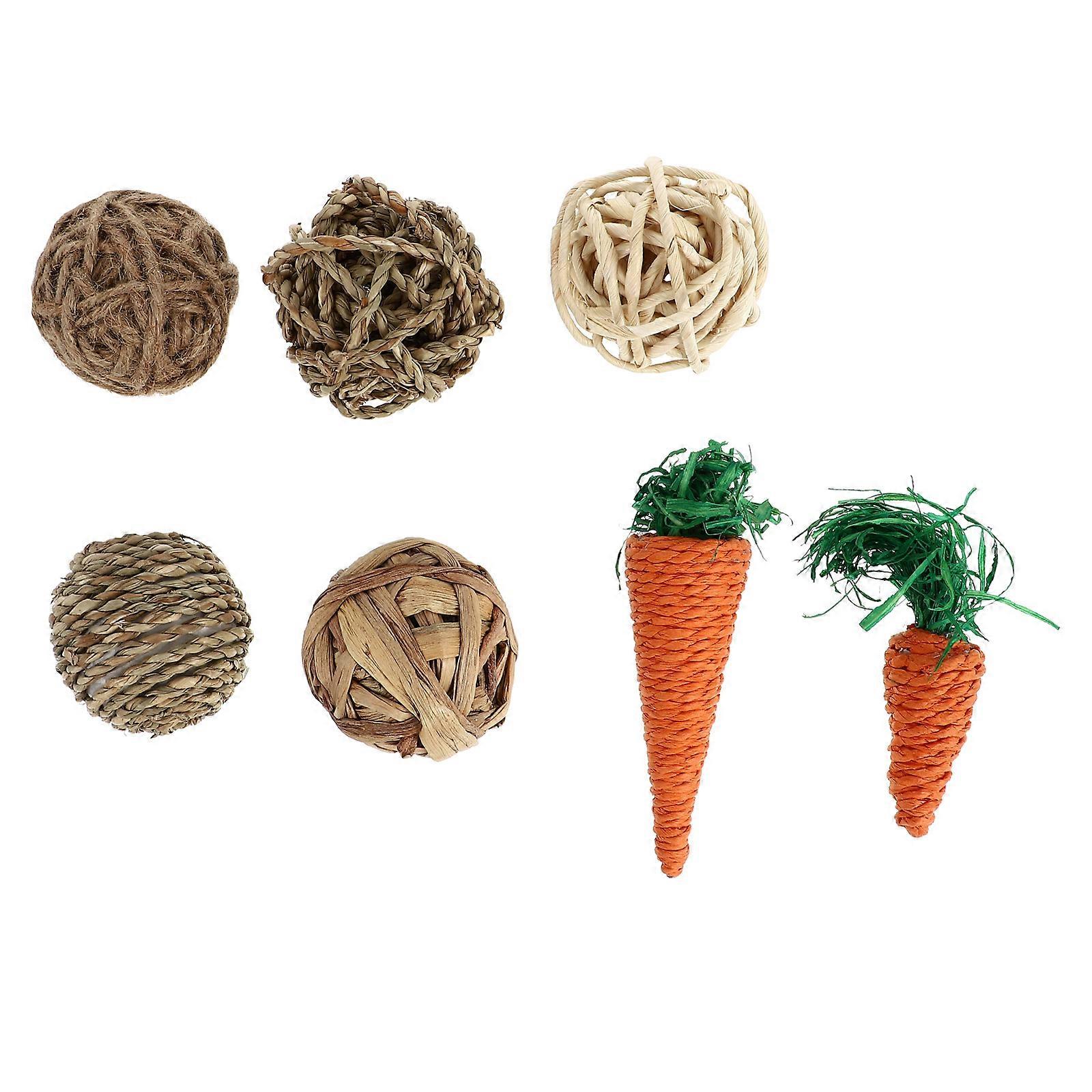 7pcs Natural Woven Molar Grinding Balls for Pets – Chew Toy for Rabbits, Parrots, and Small Animals – Promotes Dental Health and Emotional Relief