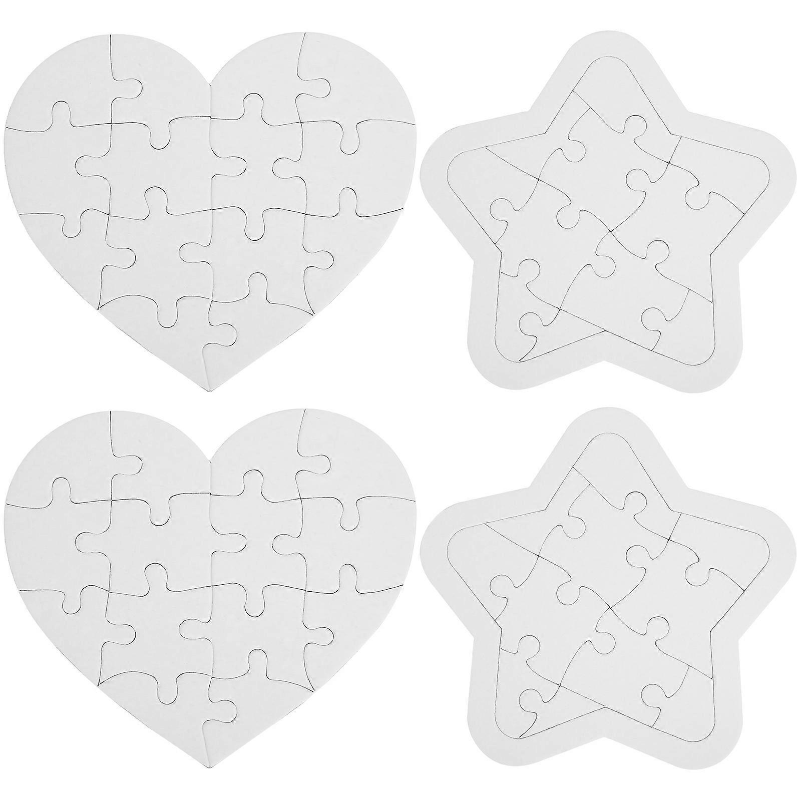 DIY Blank Puzzles for Painting White Paper Material Heart and Star Shapes Puzzle Sets for Decor 4 Sets