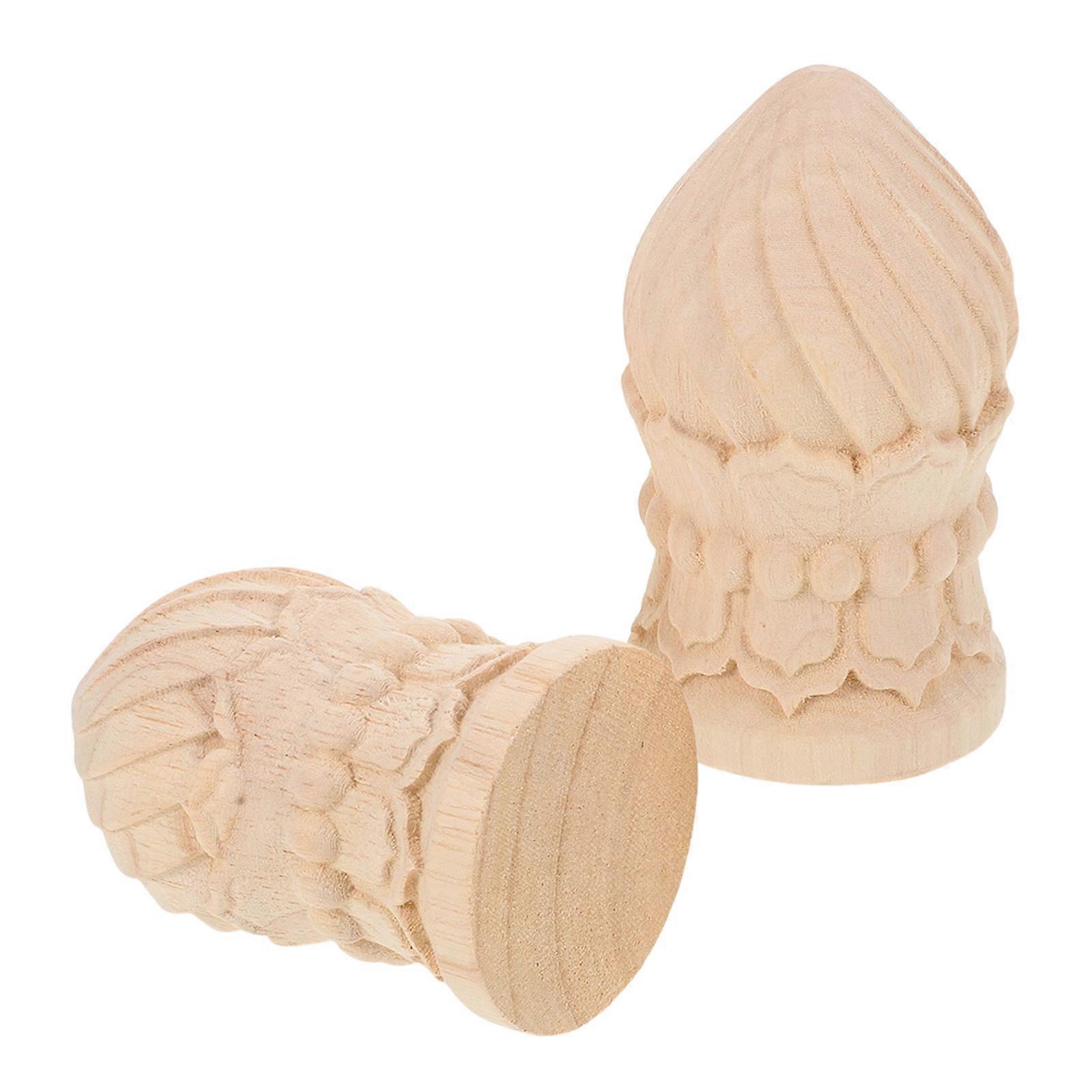 Beige Wood Carved Finials for Indoor Railings and Staircases Elegant Craftsmanship Unfinished 2pcs
